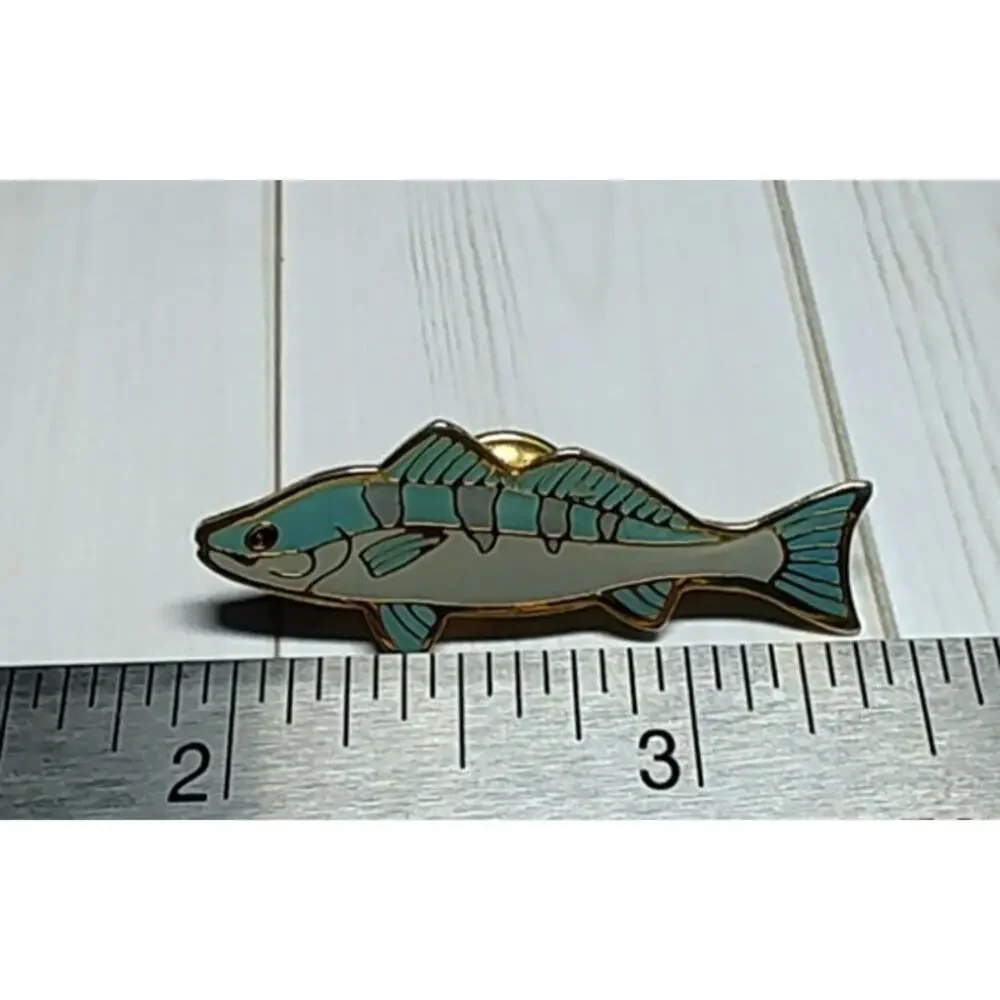Enamel Seabass Trout Fish Pin for a Hat, Lapel, Lanyard, Jacket or Backpack